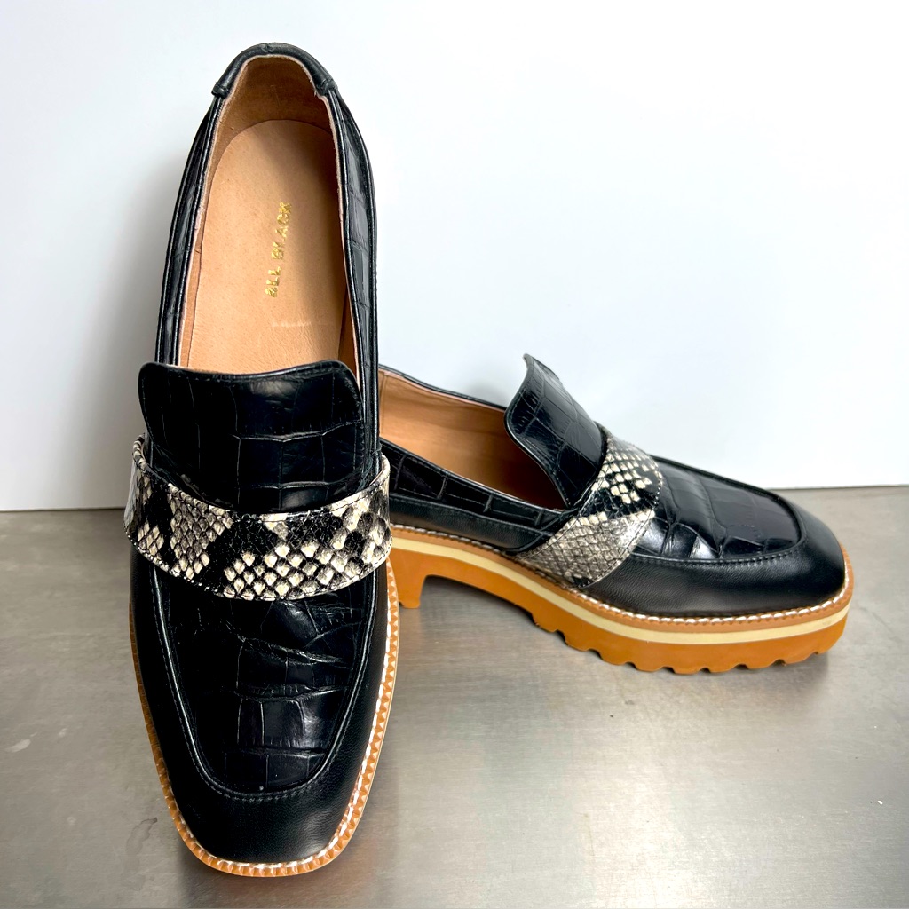 New All Black Exotic Lugg Loafers In Black